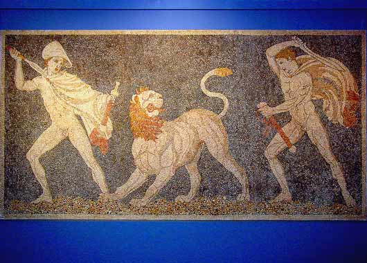 Lion Hunt mosaic at Pella - click to close