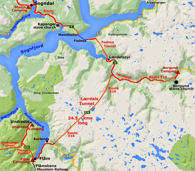 Route camping. Тоннели Норвегии на карте. Лердальский тоннель на карте. Согнефьорд на карте. Согнефьорд Норвегия на арте.