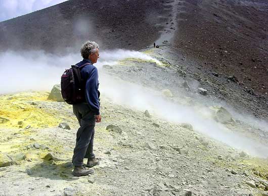 Steaming fumaroles on Vulcano Grand Crater - click to close
