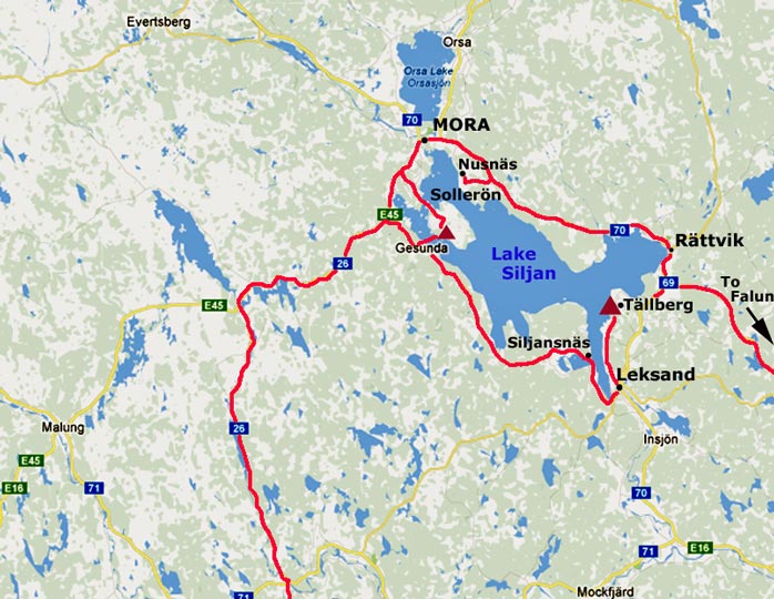 Mora and Lake Siljan in the province of Dalarna